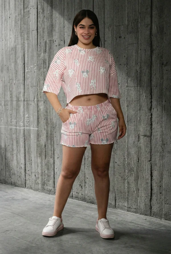 Conjunto Mickey y Amigos rayado rojo en algodón jersey 30/1 de AyE Boutique